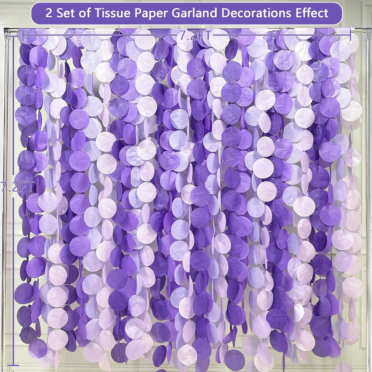 205Ft Lavender Party Decoration Ombre Purple Polka Dot Backdrop Streamer Tissue Paper Circle Dot