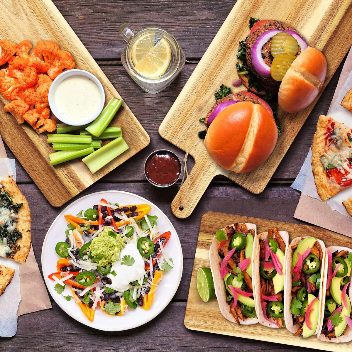 Patelai 12 Packs Wooden Cutting Board Set with Handles Large Kitchen Serving Plain Chopping Board