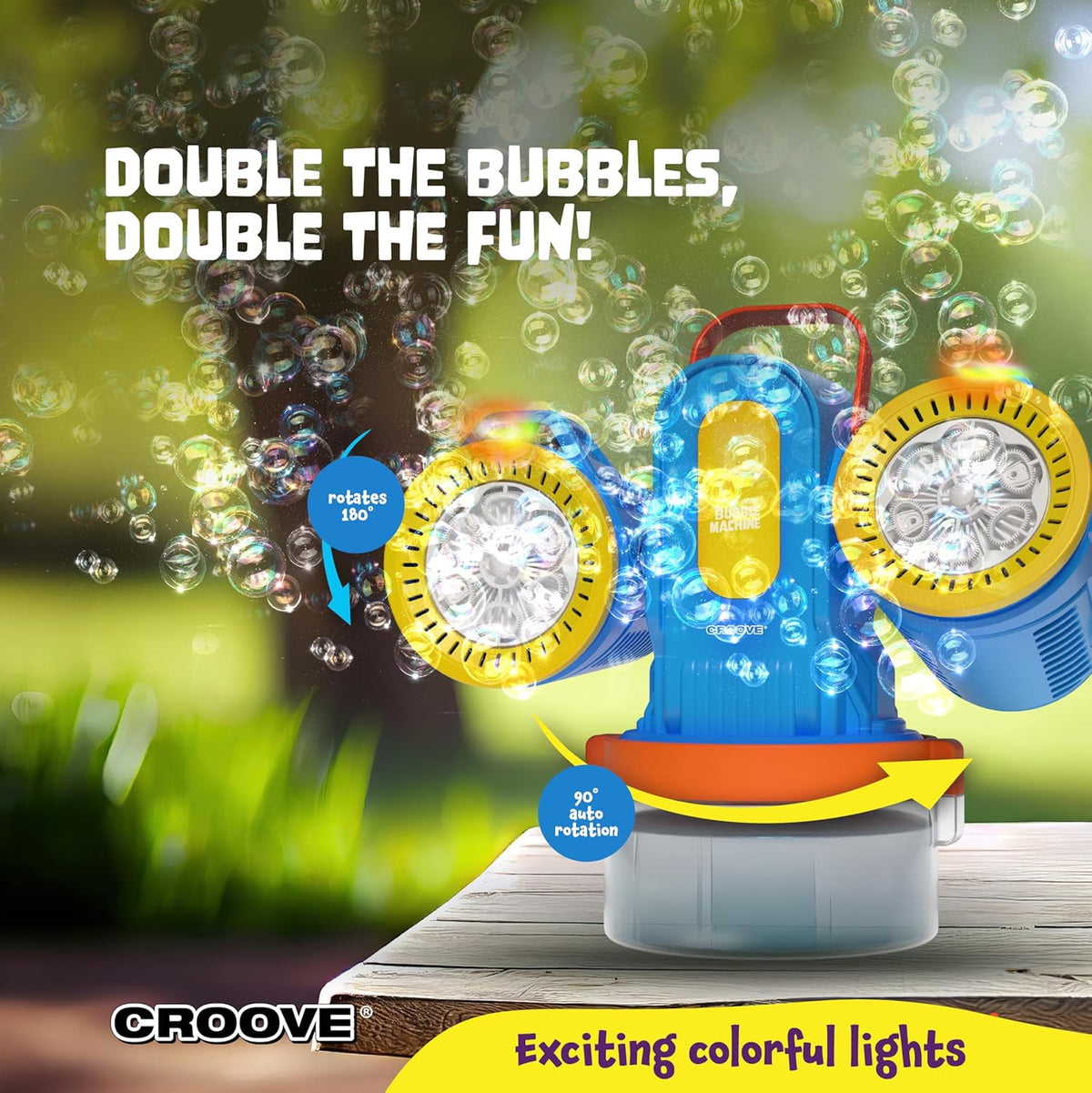 Croove Rechargeable Bubble Machine for Kids, 180° Rotation 10,000+ Big Bubbles Per Minute, Boy