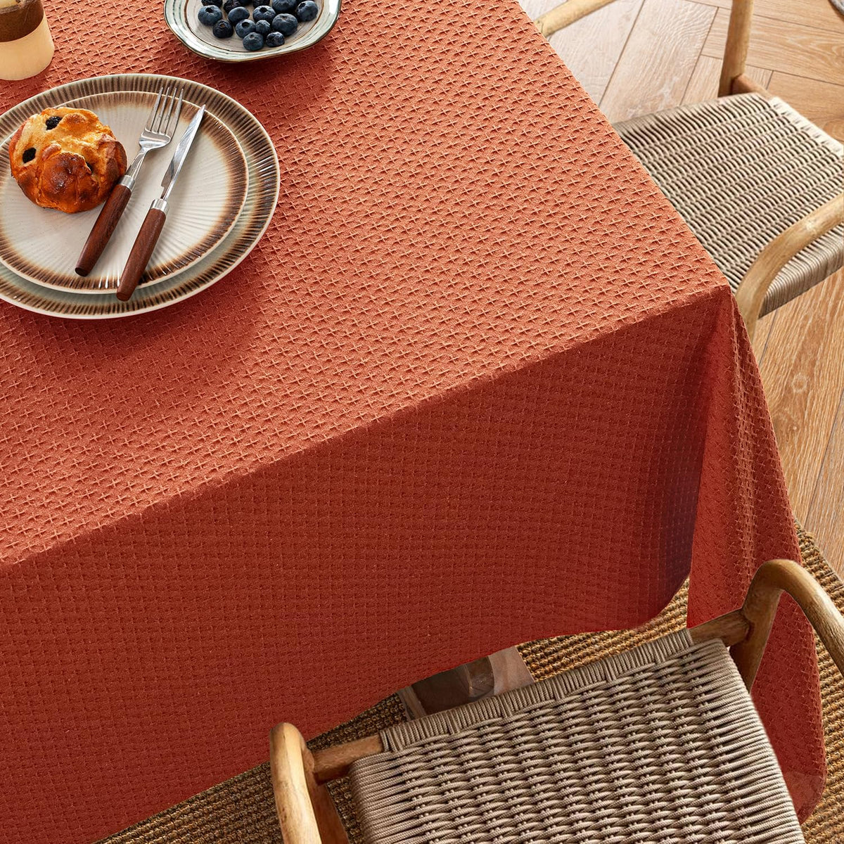 MIULEE Fall Tablecloth Burnt Orange Linen Cottton Table Cloth Rectangle Waterproof Spillproof