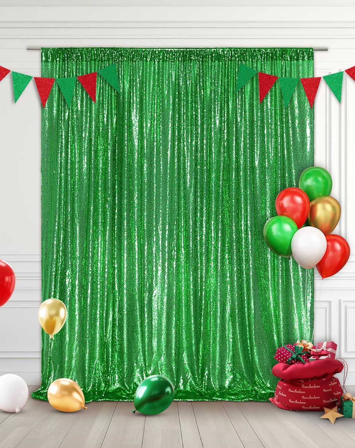 Eternal Beauty Green Sequin Backdrop, 20x10 Ft Glitter Background Curtains for Christmas Shimmer