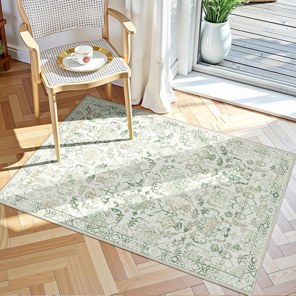 Green Small Area Rug 2x3 Throw Rug for Entryway Bathroom Kitchen, Non-Slip Low-Pile Washable