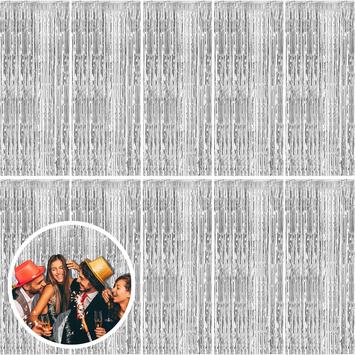 10 Pack Silver Backdrop Curtain Party Decorations Foil Fringe Backdrop Silver Tinsel Streamers