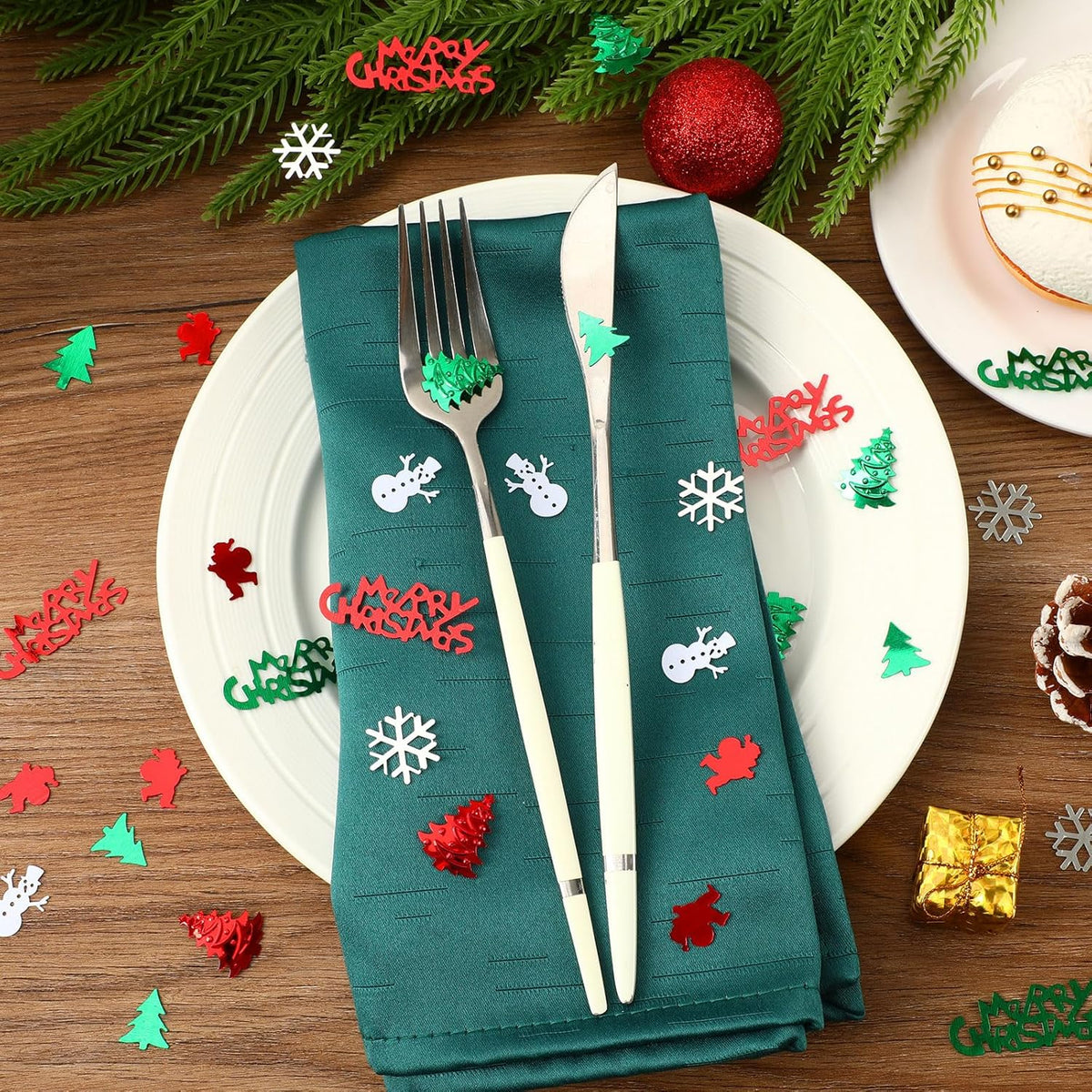 MARFOREVER Christmas Glitter Confetti Table Decorations, Red Green White Xmas Party Scatter