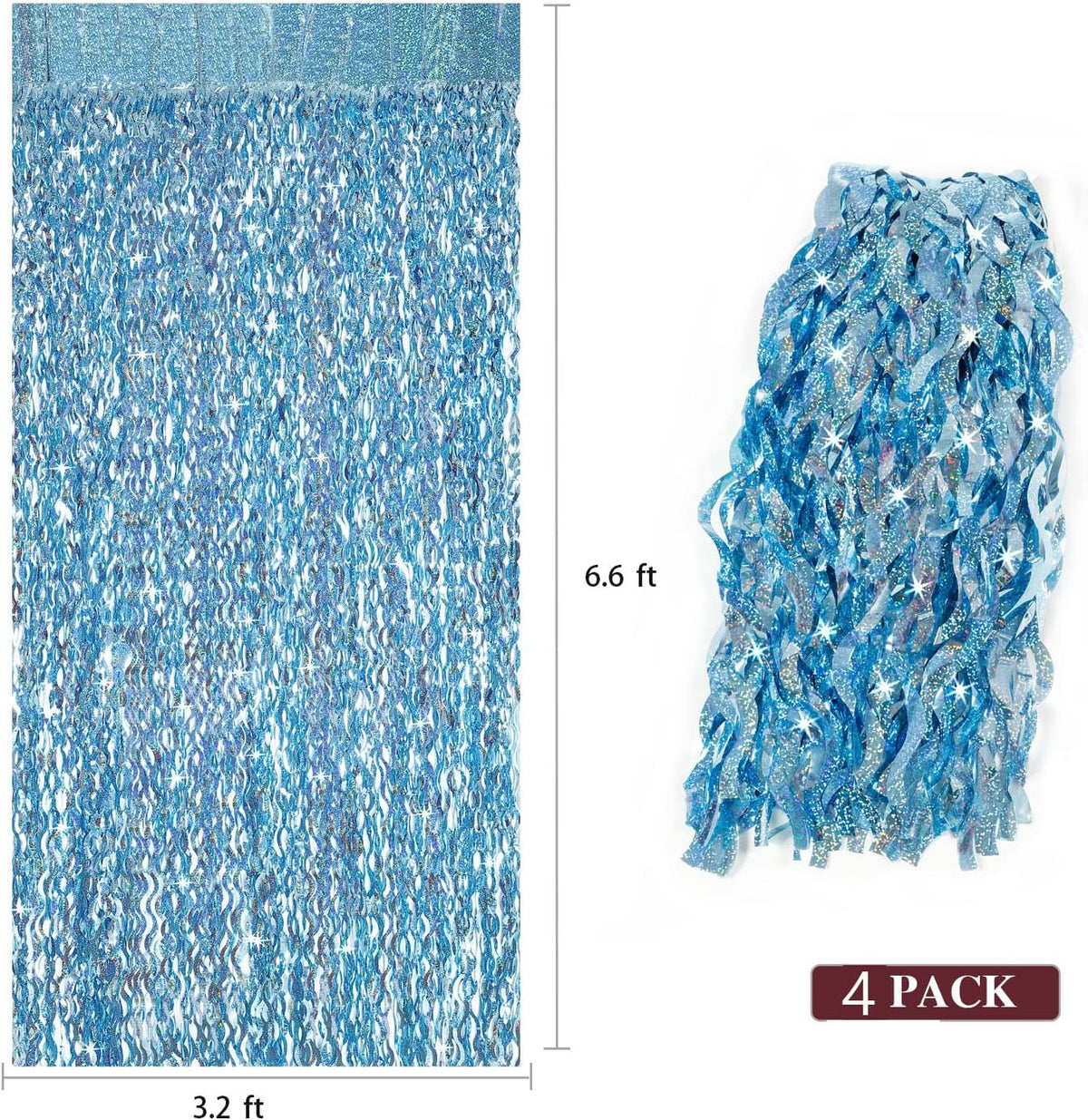 4 Pack Light Blue Party Foil Curtain - CYLMFC 3.3 ft x 6.6 ft Wavy Photo Booth Backdrop Metallic