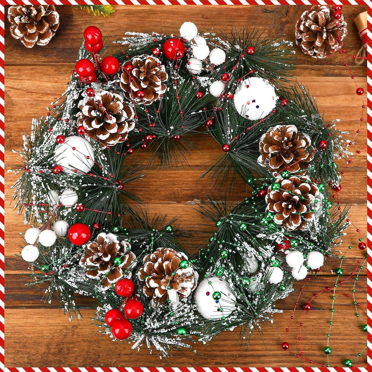 JULBEAR Beads Garland Decoration, 1Rolls 131Feet Red Christmas Pearl Strands Chain Bead Garland for