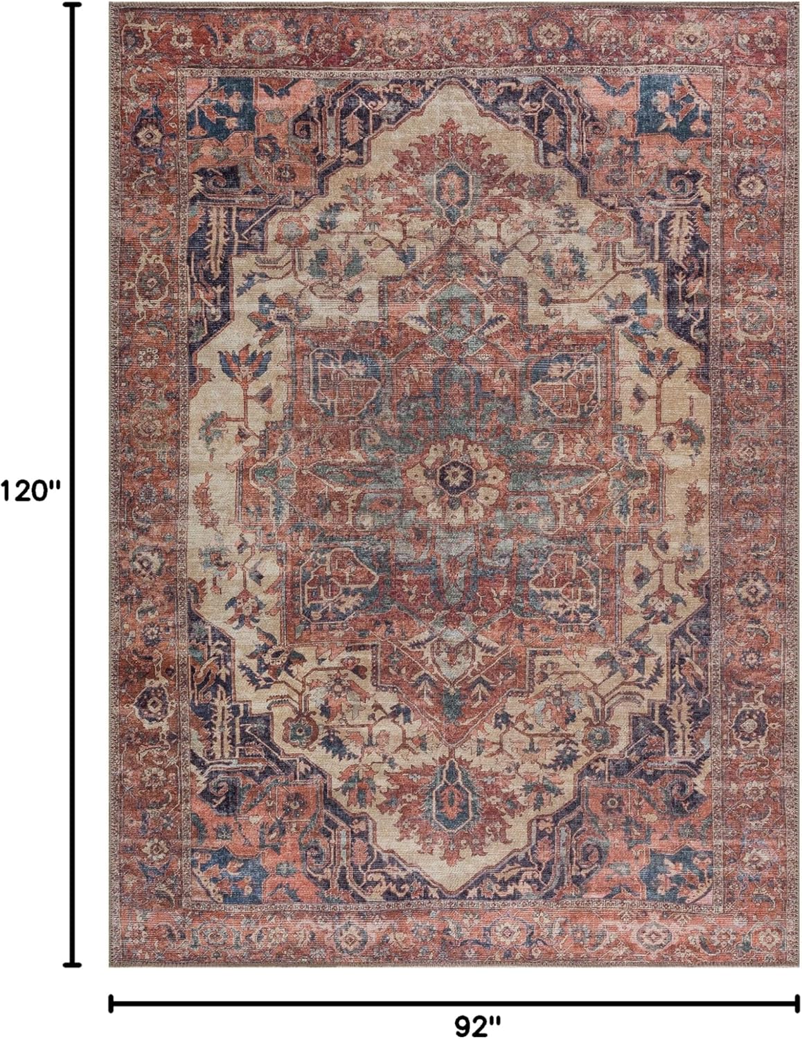 Bloom Rugs Washable 8' x 10' Rug - Beige/Terracotta Traditional Area Rug for Living Room, Bedroom