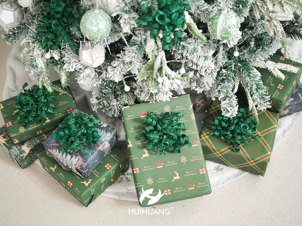 HUIHUANG Green Christmas Bows for Gift Wrapping Curly Gift Bow 5 inch x 8 Counts Forest Green