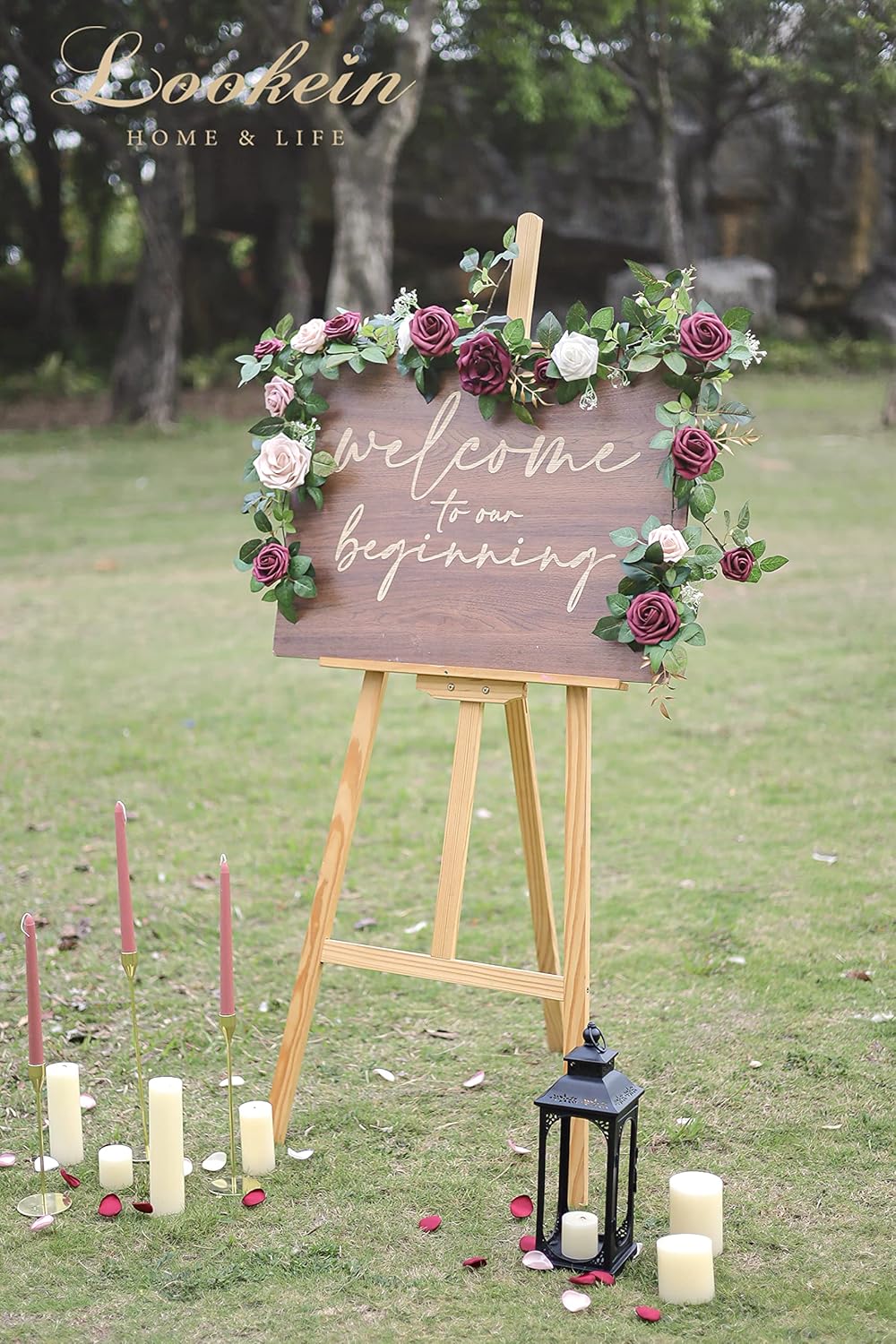 Lookein Artificial Rose Flower Garland Greenery Garland 5FT for Wedding Ceremony Backdrop Arch