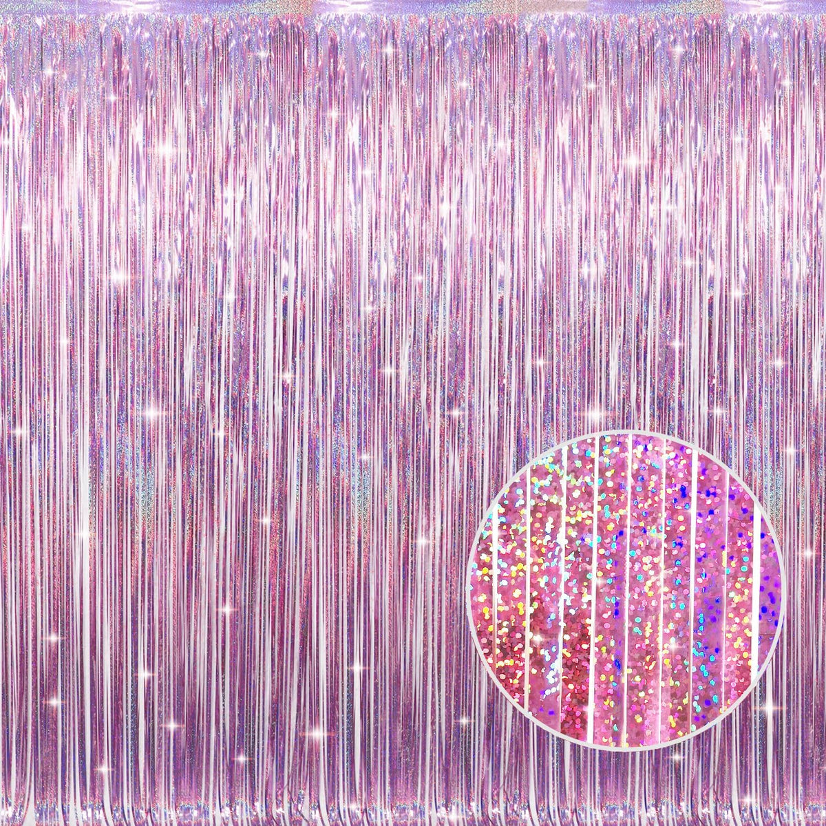 GOER 3.2 ft x 8.2 ft Metallic Tinsel Foil Fringe Curtains Party Photo Backdrop Party Streamers for