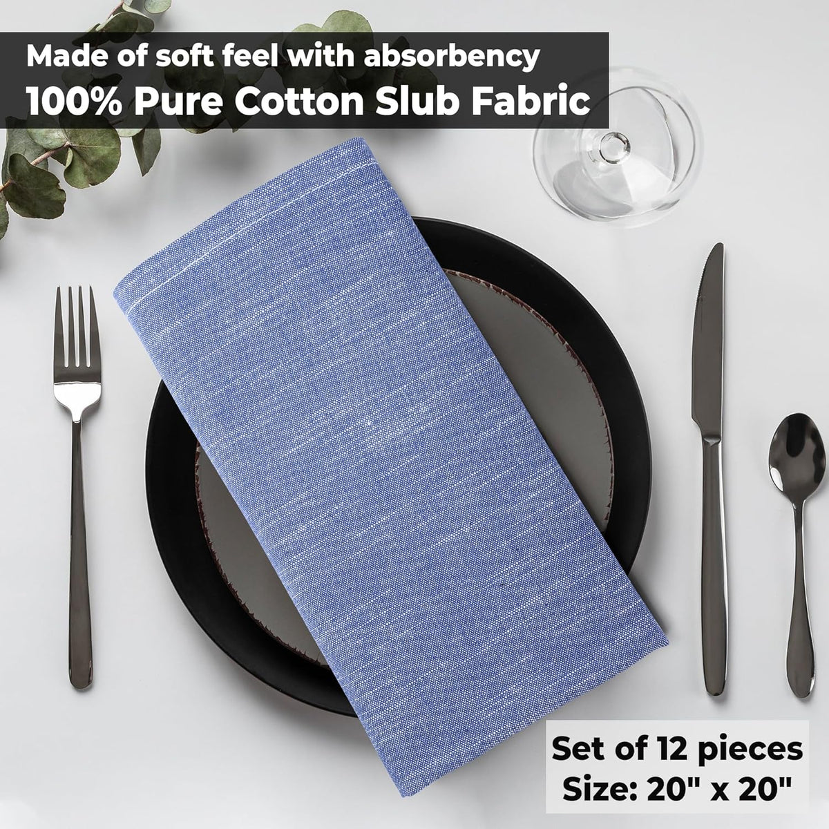 Urban Villa Cloth Napkins 100% Cotton Slub Absorbent Dinner Napkins (Set of 12) Oversized 20x20