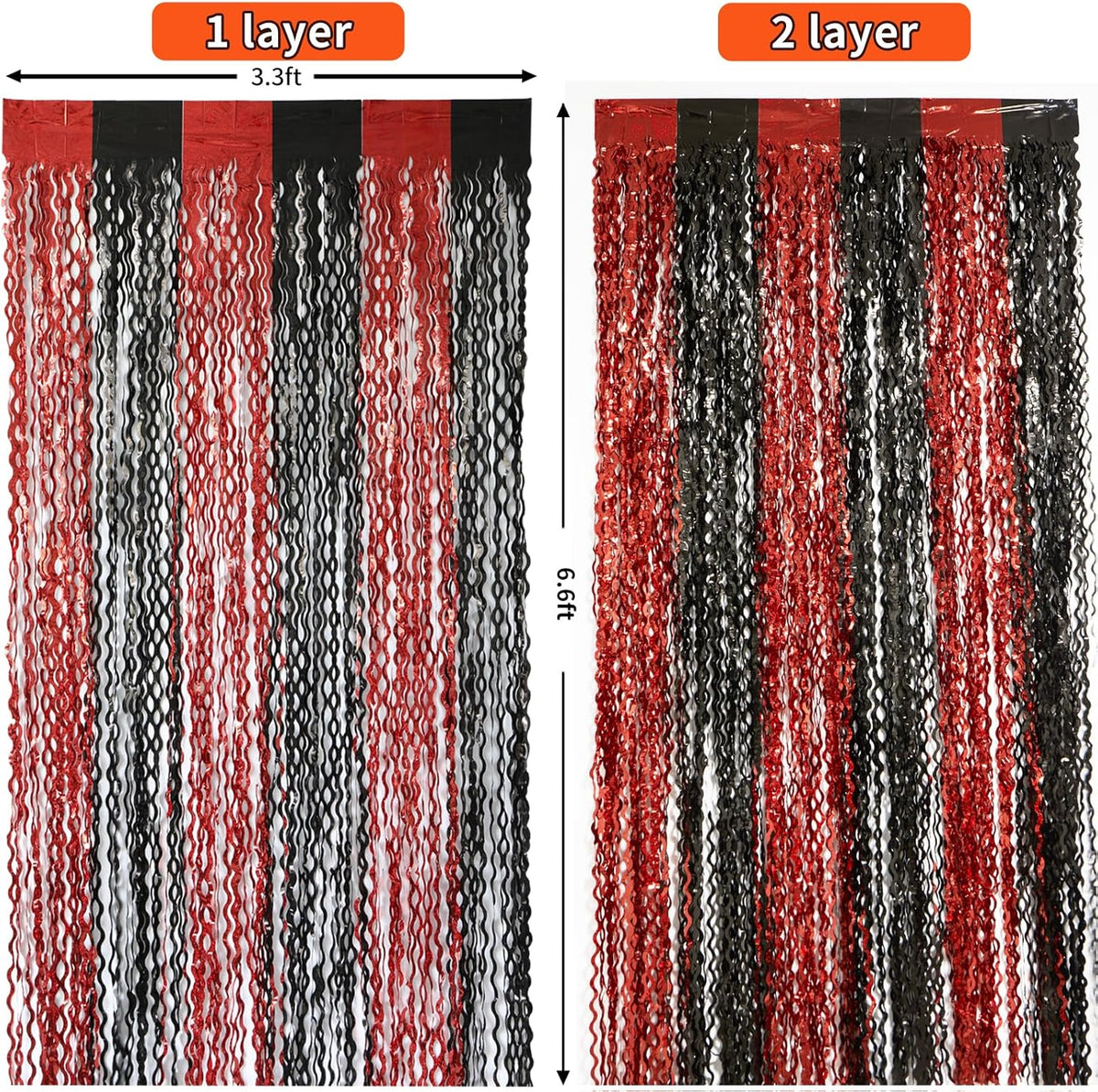 4 Pack Sparkle Red and Black Fringe Curtain - 3.3x6.6 Feet Tinsel Streamer for Birthday Decorations