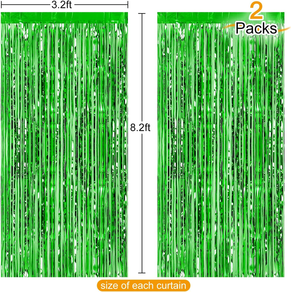 CHRORINE 2pcs 3ft x 8.3ft Green Tinsel Foil Fringe Curtains Streamers Backdrop for Green Birthday