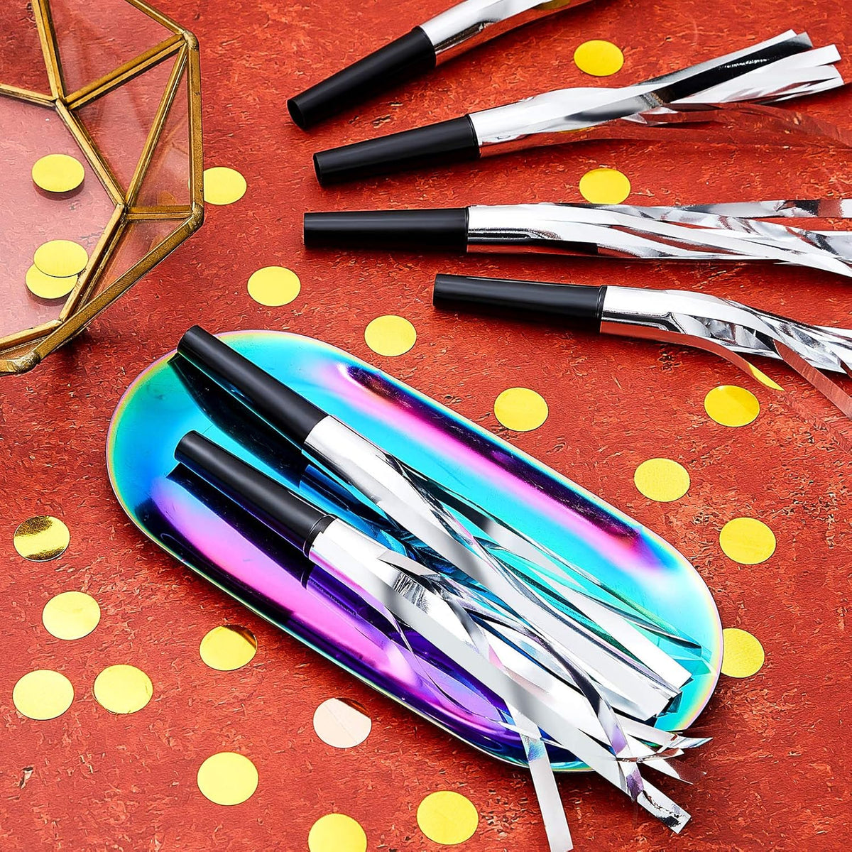 Skylety 24 Pcs Noise Makers Party Favors Silver Blowers Glitter Noise Makers for Sporting Events
