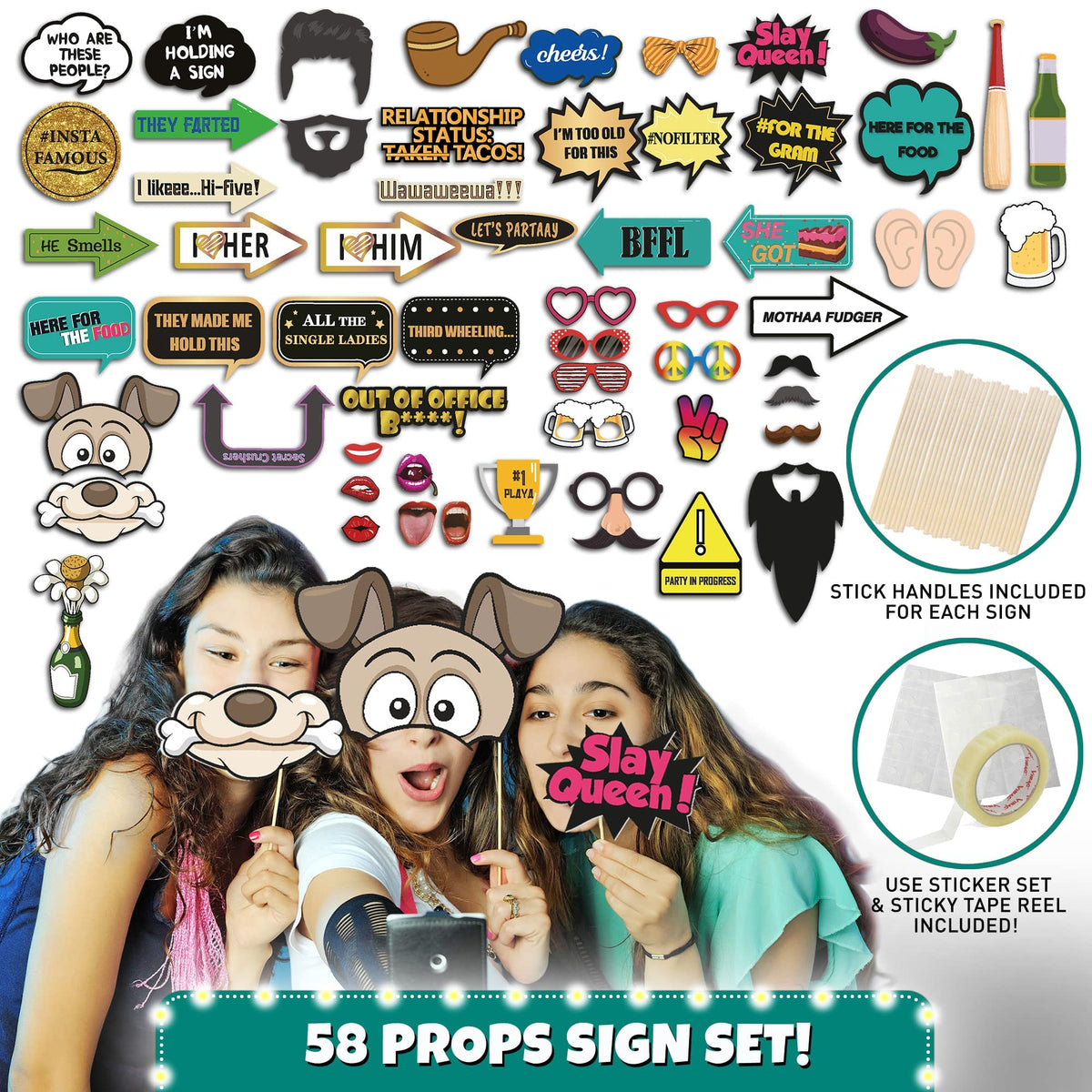 SOUL SHIFT 70 Pc Large Premium Photo Booth Props Set for All Occasions - Wedding Props, Birthday