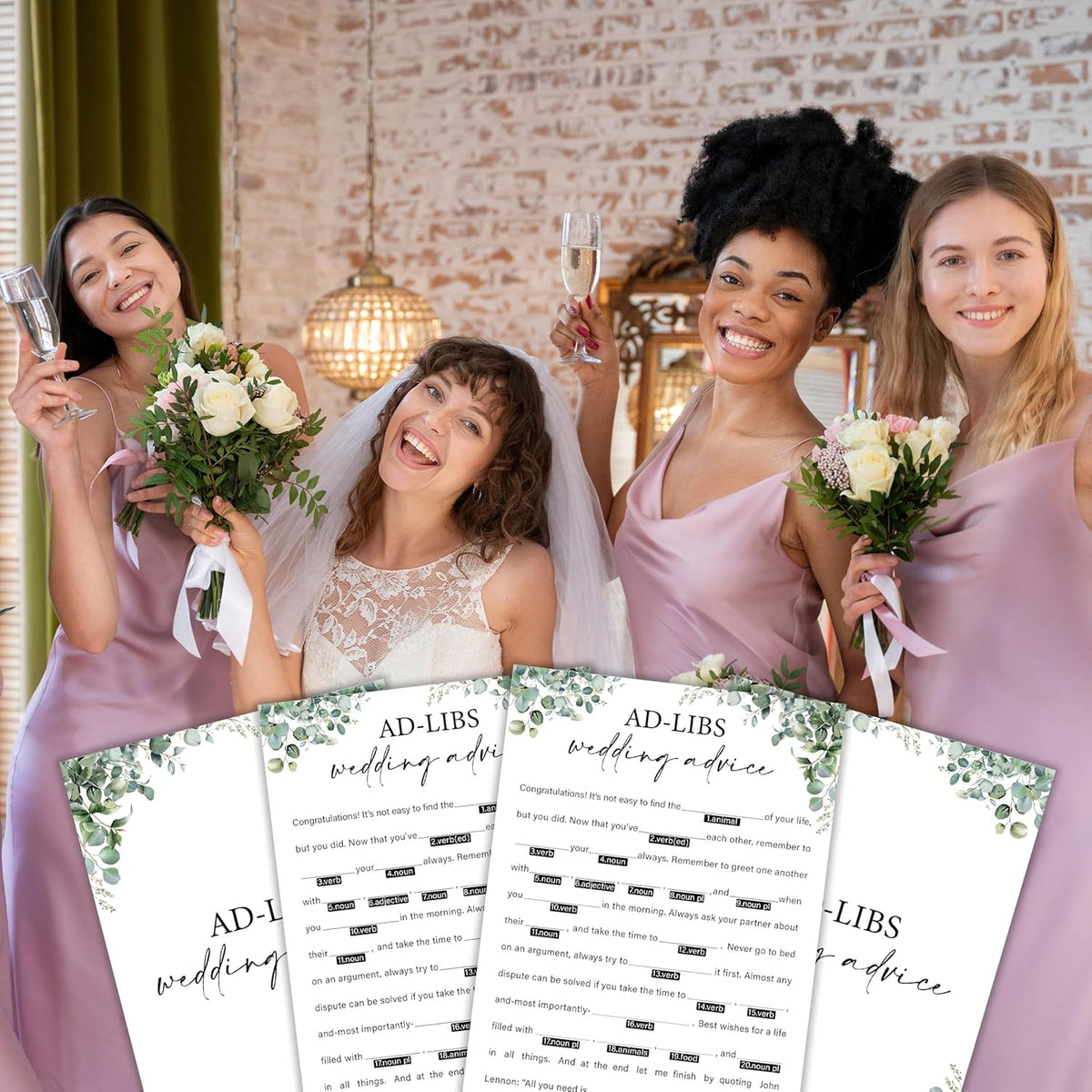 Eucalyptus Bridal Shower Game Cards - Ad-libs Wedding Advice and Wishes for The Mr and Mrs