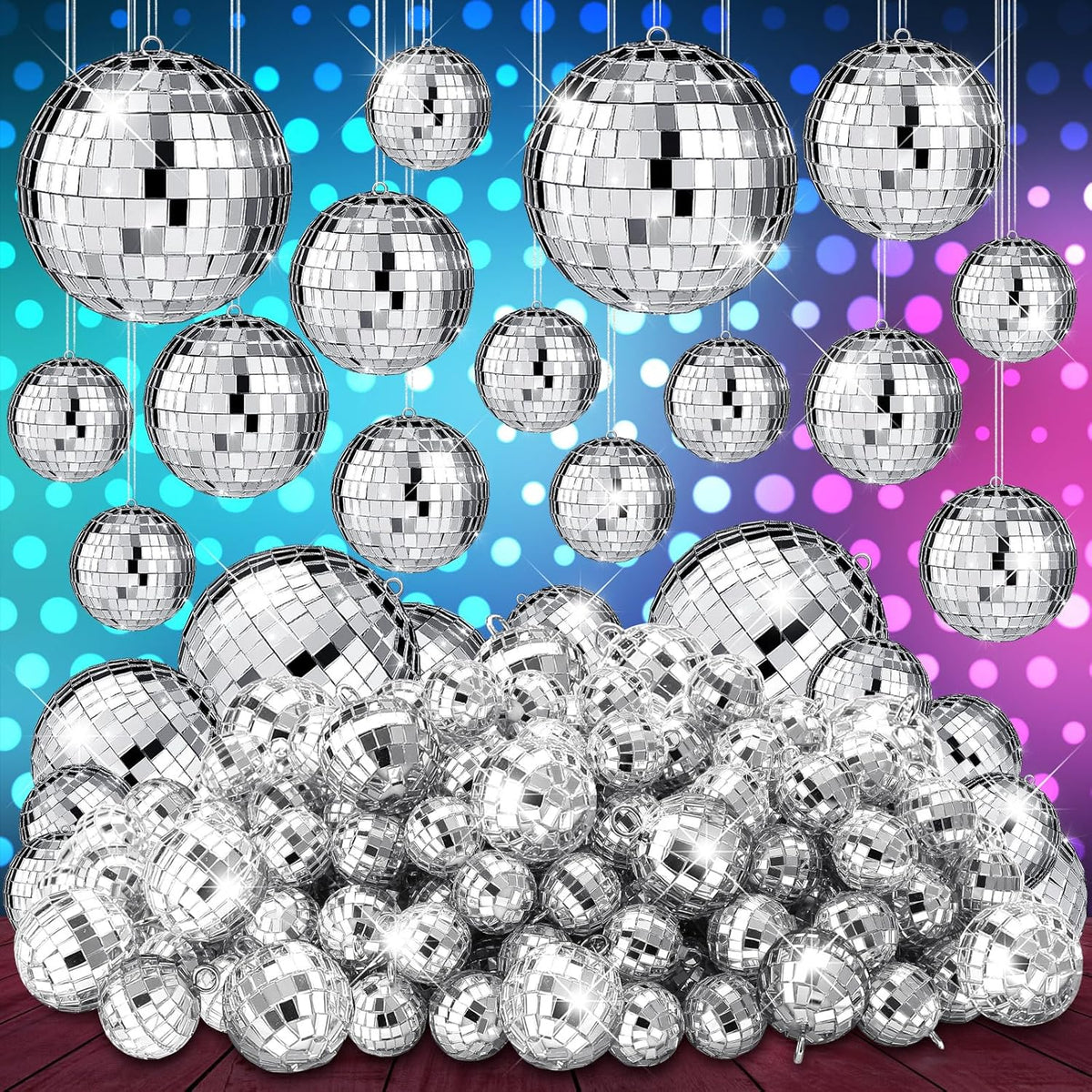 Funtery 100 Pcs Mirror Disco Balls Bulk Assorted Silver Hanging Disco Ball Decor for Home Wedding