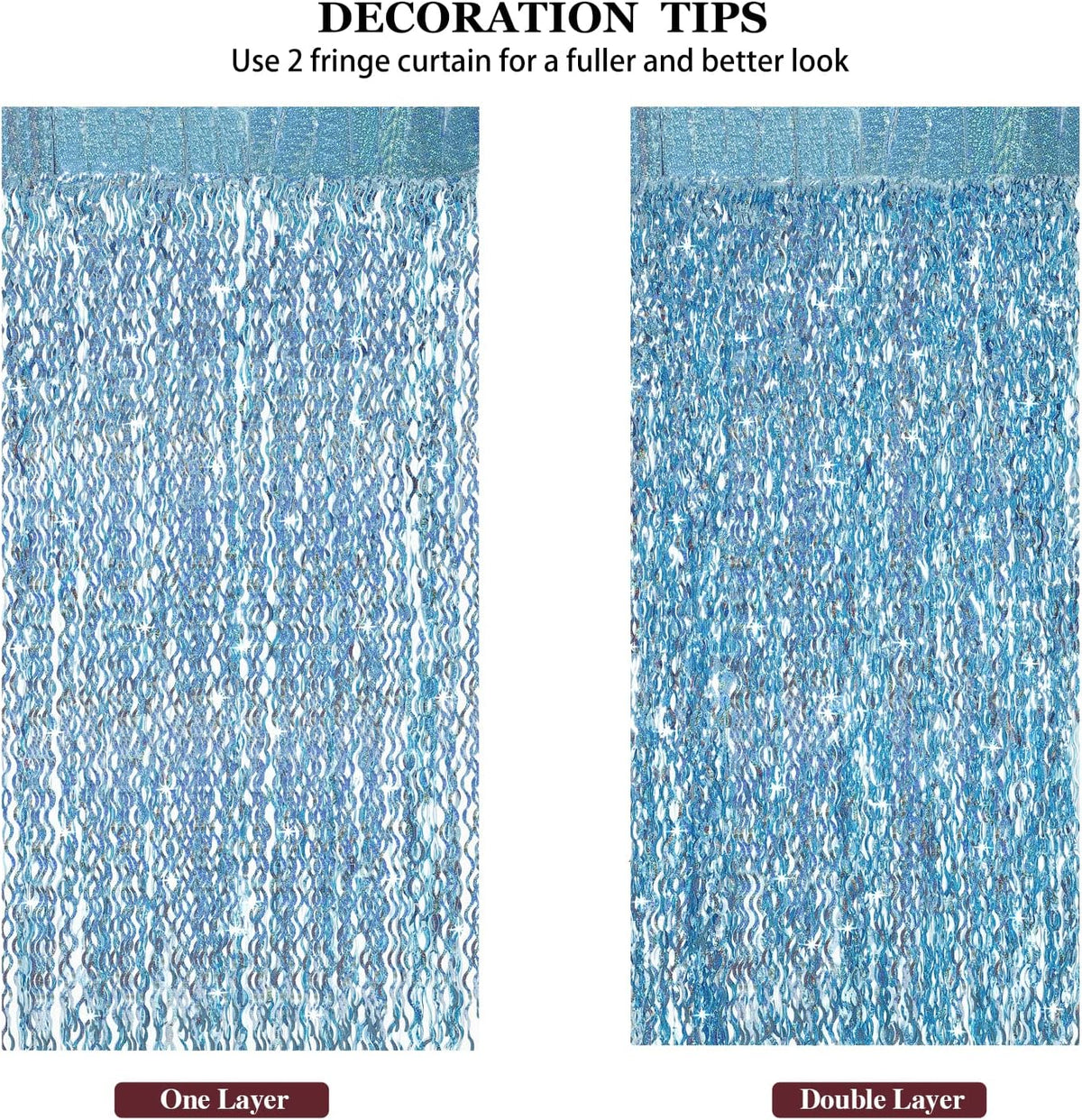 4 Pack Light Blue Party Foil Curtain - CYLMFC 3.3 ft x 6.6 ft Wavy Photo Booth Backdrop Metallic