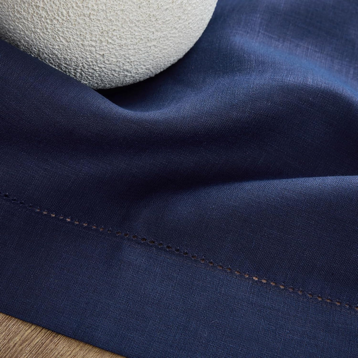 Solino Home Linen Tablecloth 60 x 108 Inch - Classic Hemstitch 100% Pure Linen Navy Blue Table