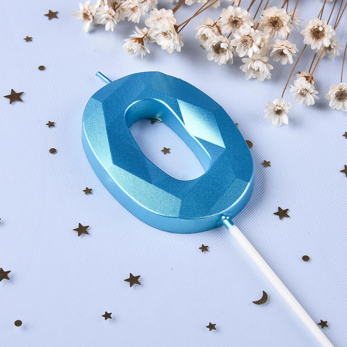 PHD CAKE 2.76 Inch Crystal Blue 0 Number Birthday Candles, Blue Number Candle, Cake Number Candles