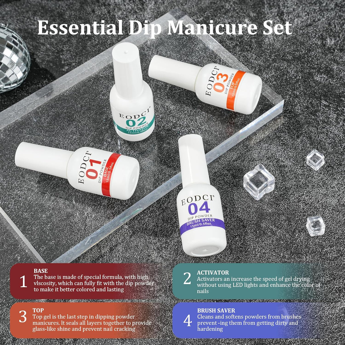 Dip Powder Nail Kit Starter, 6 Colors Glitter Dark Black White Dipping Powder Kit With Base & Top