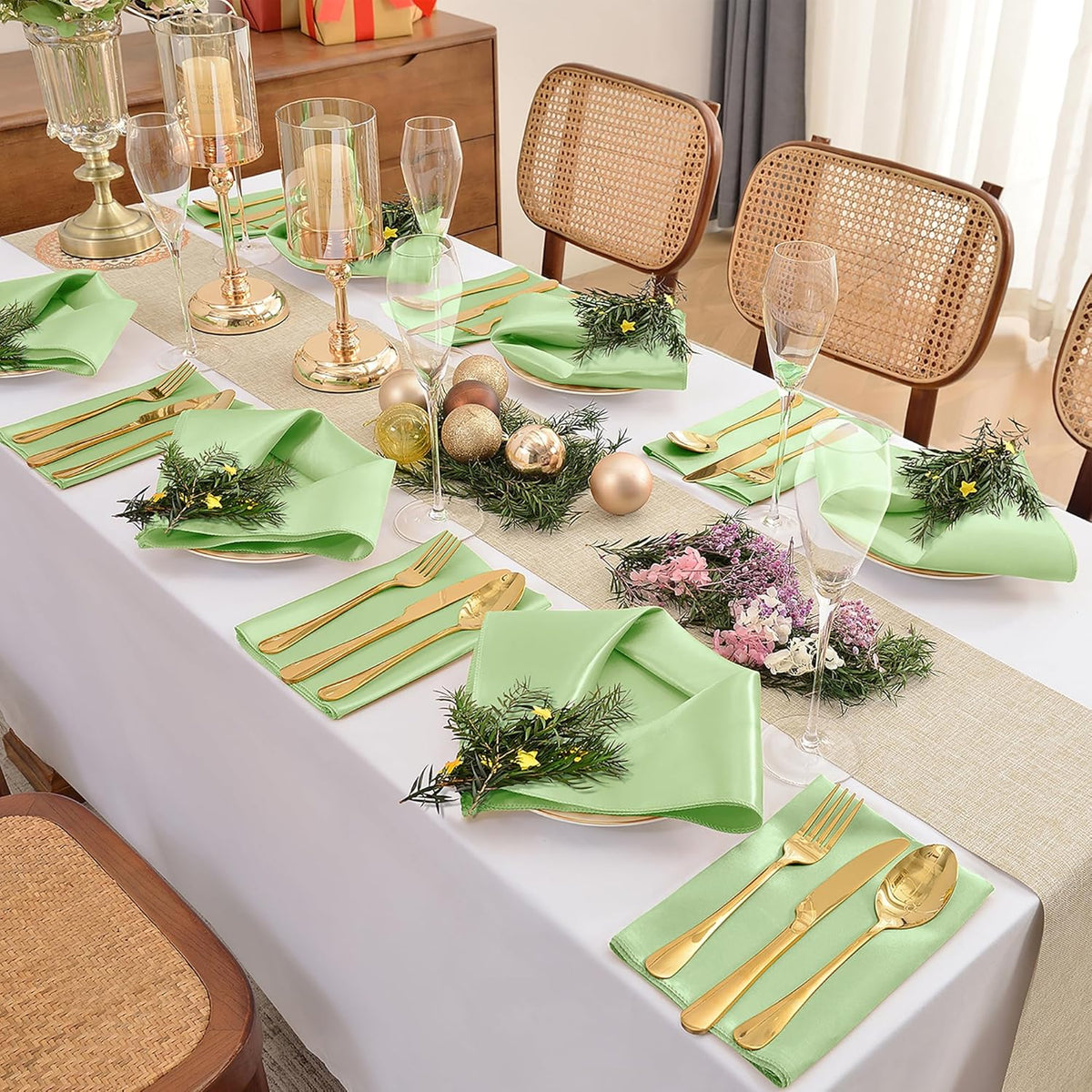 50 Pieces Sage Green Satin Napkins, 17" x 17" Square Table Napkins, Silky Soft Smooth Washable