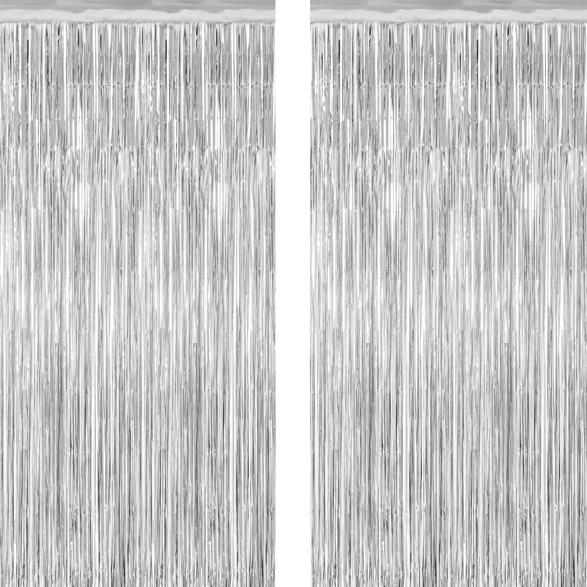 2 Pack Tinsel Backdrop, 3.28 FT x 7.05 FT Birthday Party Decorations, Silver Party Streamer Fringe
