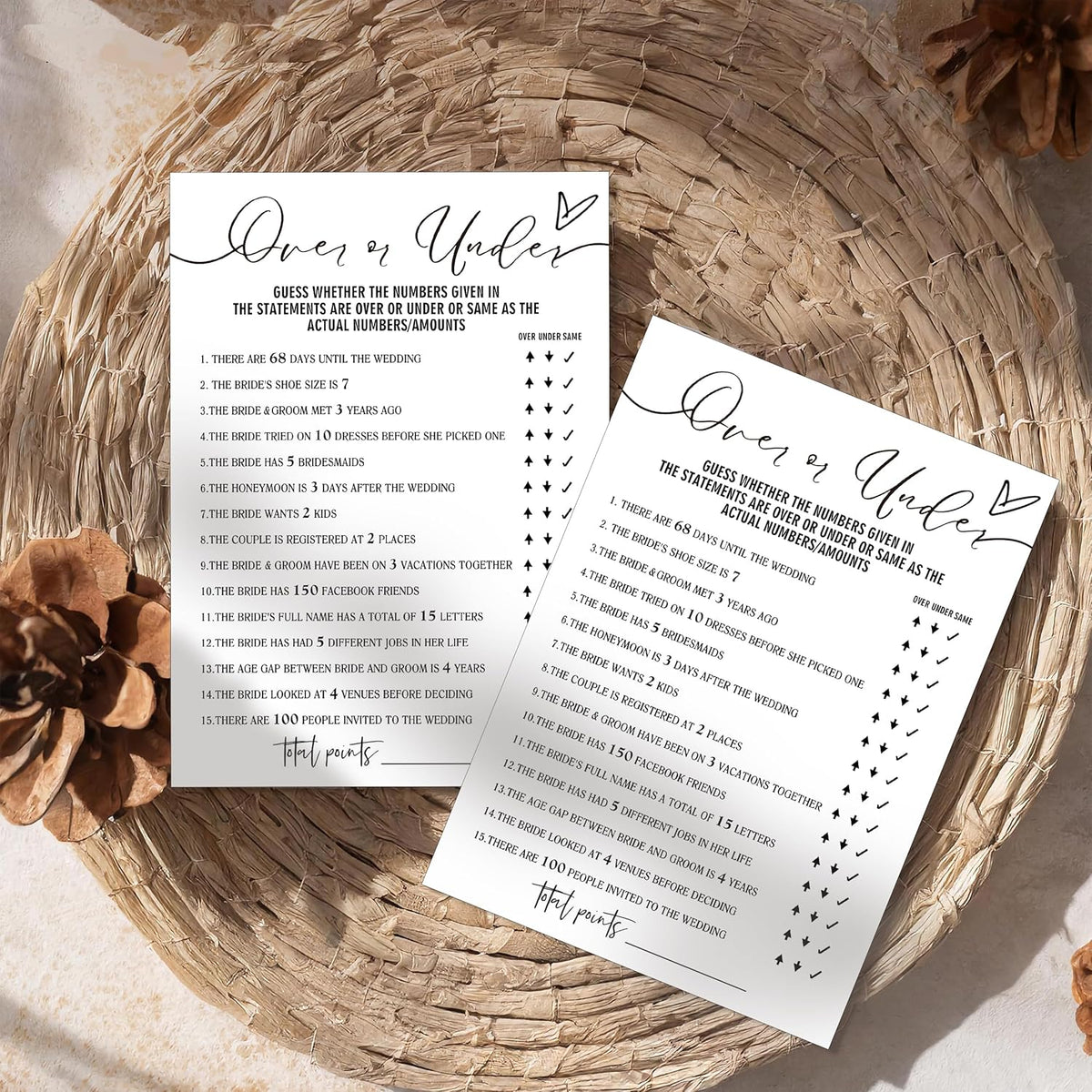 Fun Bridal Shower Games Set 25 Wedding Games Cards, Wedding Game for Reception 25 Guest Cards (5 ×
