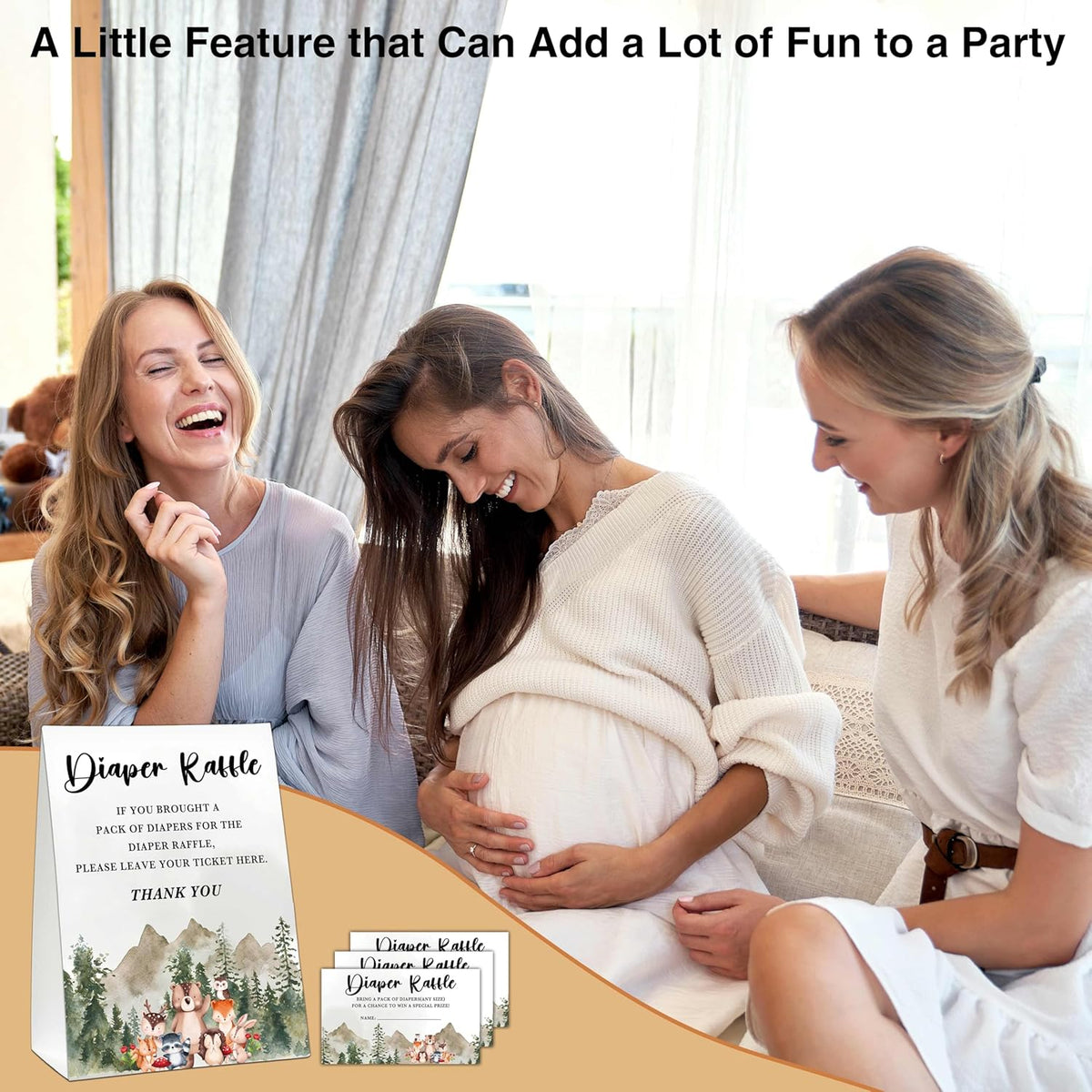 Woodland Baby Shower Game, Jungle Animal Safari 50 Diaper Raffle Tickets with 1 Standing Sign for