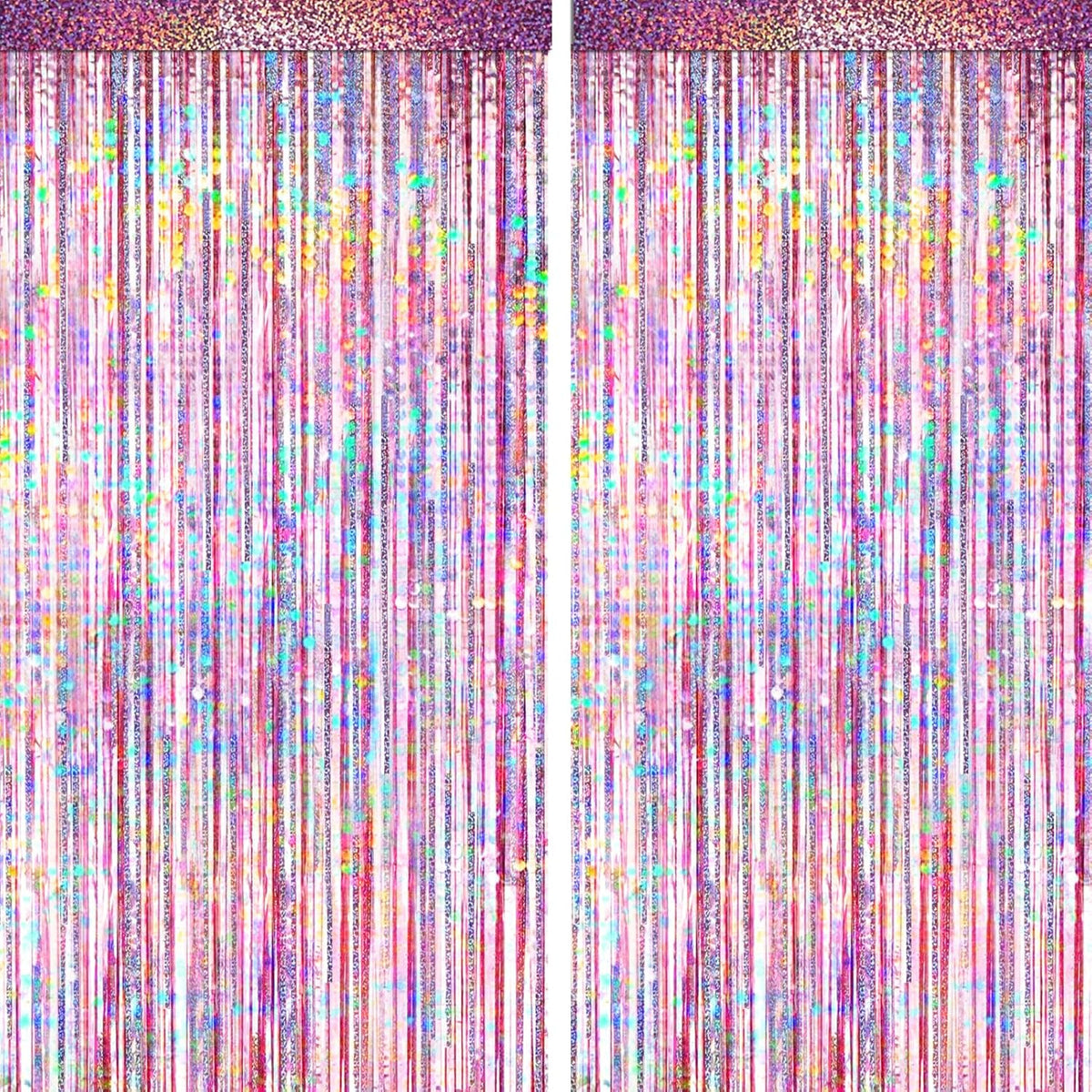 4 Packs Pink Foil Fringe Curtain, Pink Glitter Metallic Tinsel Backdrop for Birthday, Wedding, Baby
