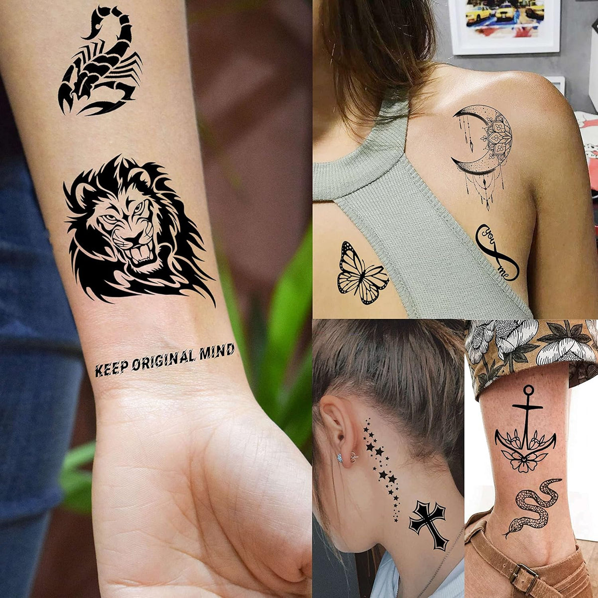 52 Sheets Tiny Small Temporary Tattoos For Kids Boys Girls, Tribal Animals Butterfly Anchor Compass
