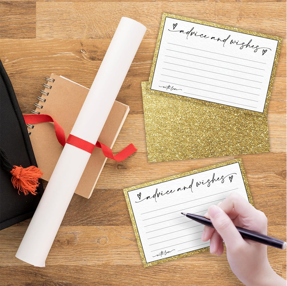 30 Advice & Wishes Cards - Shiny Gold - Double Sided Fill-In Advice Cards For Bridal, Wedding