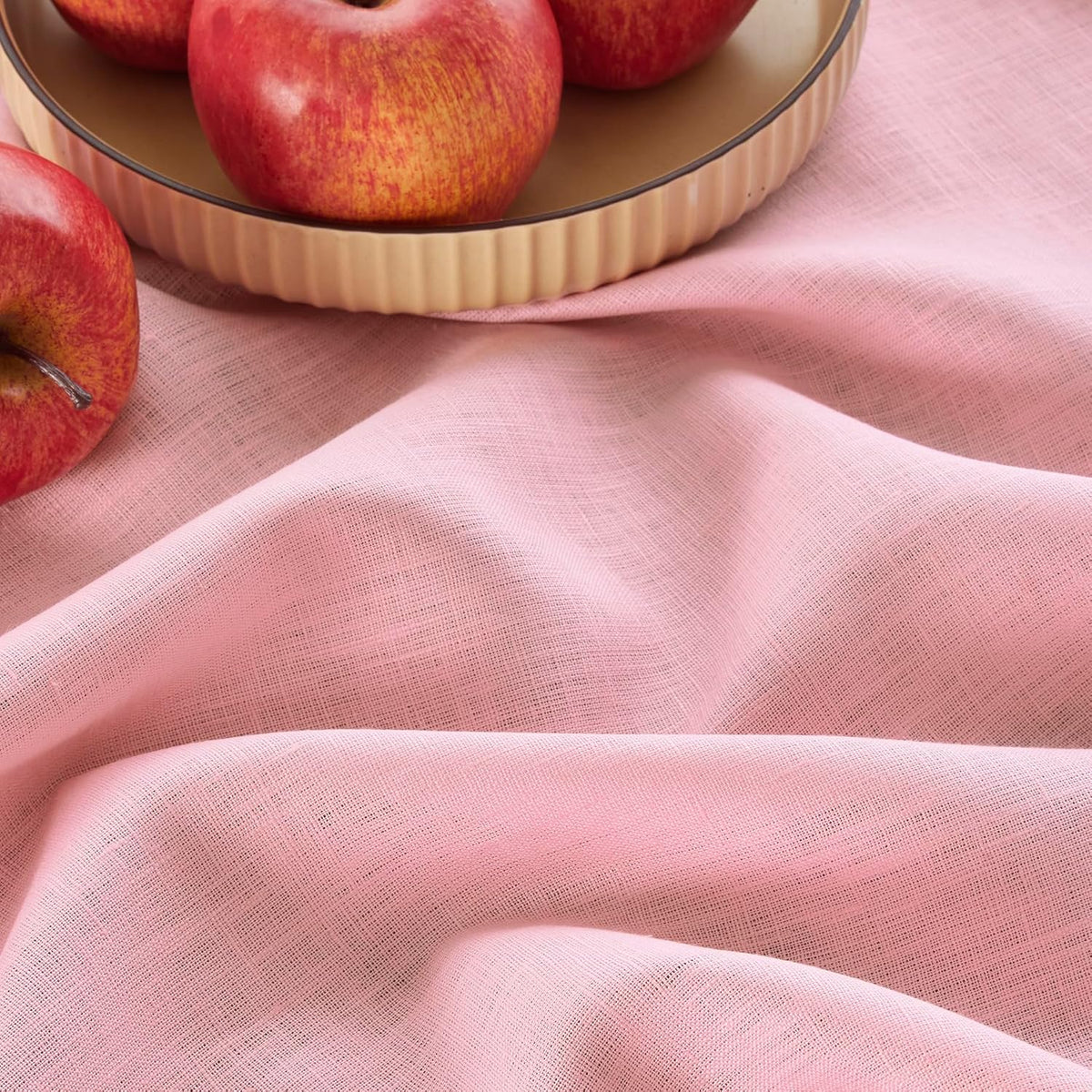Solino Home Linen Tablecloth for Rectangle Tables 60 x 144 Inch - 100% Pure Linen Pink Lemonade