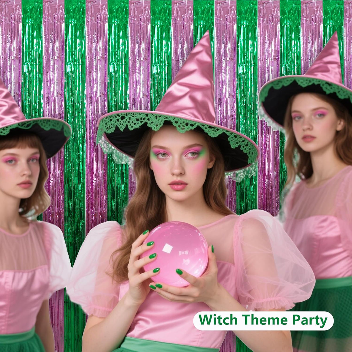 BEISHIDA Pink Green Door Streamers Backdrop Foil Fringe Tinsel Party Streamers Curtains Photo