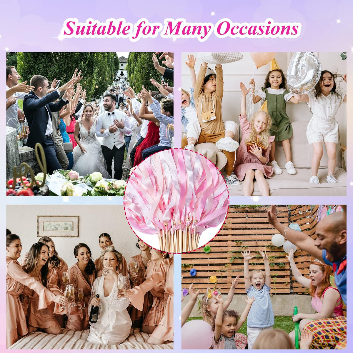 60 Pieces Wedding Colorful Ribbon with Bells, Party Ribbons Streamers Sticks Magic Wish Fairy Wand