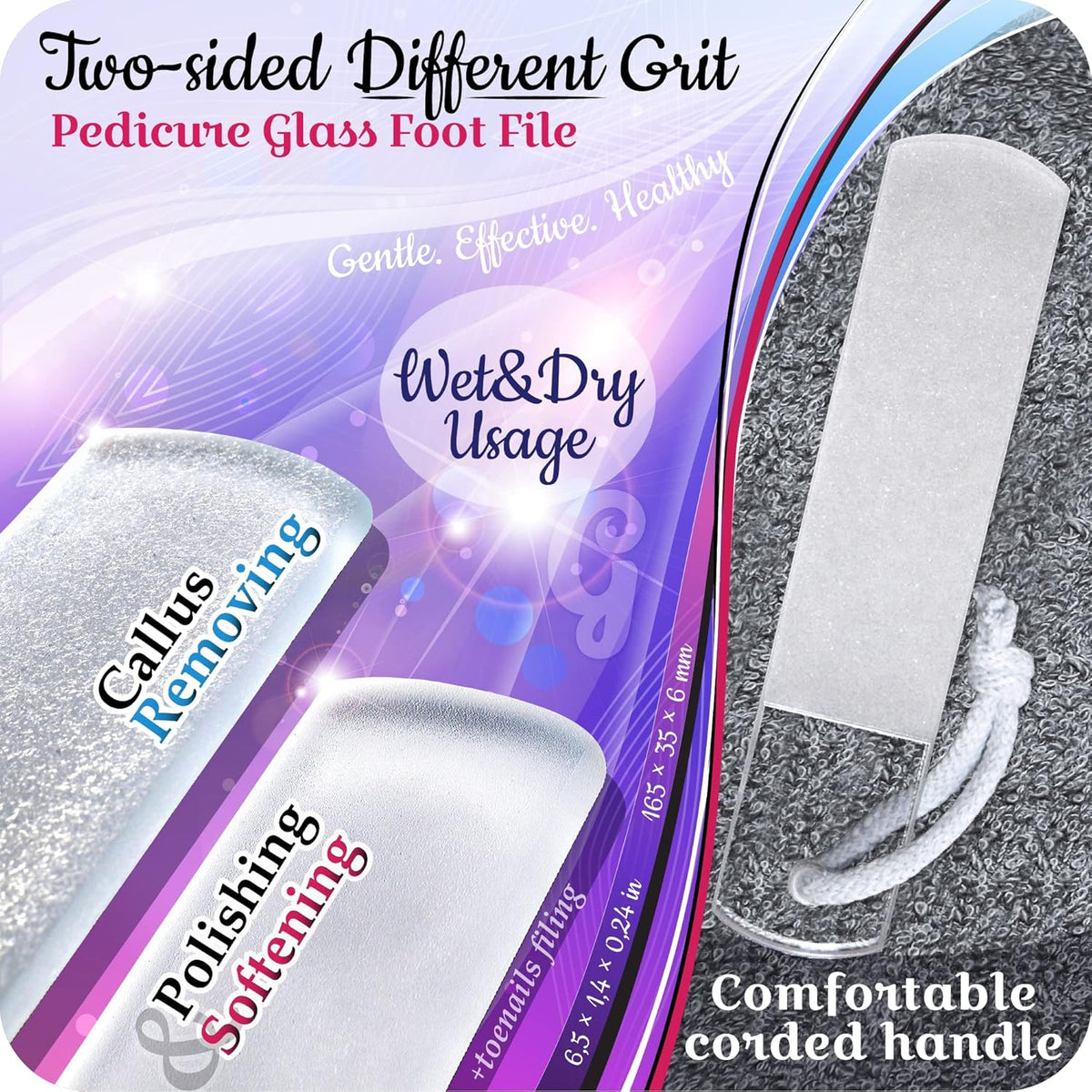 GLADZY Czech Glass Nail File Set - Multifunctional Nail Shiner Buffer, Callus Remover Foot Rasp