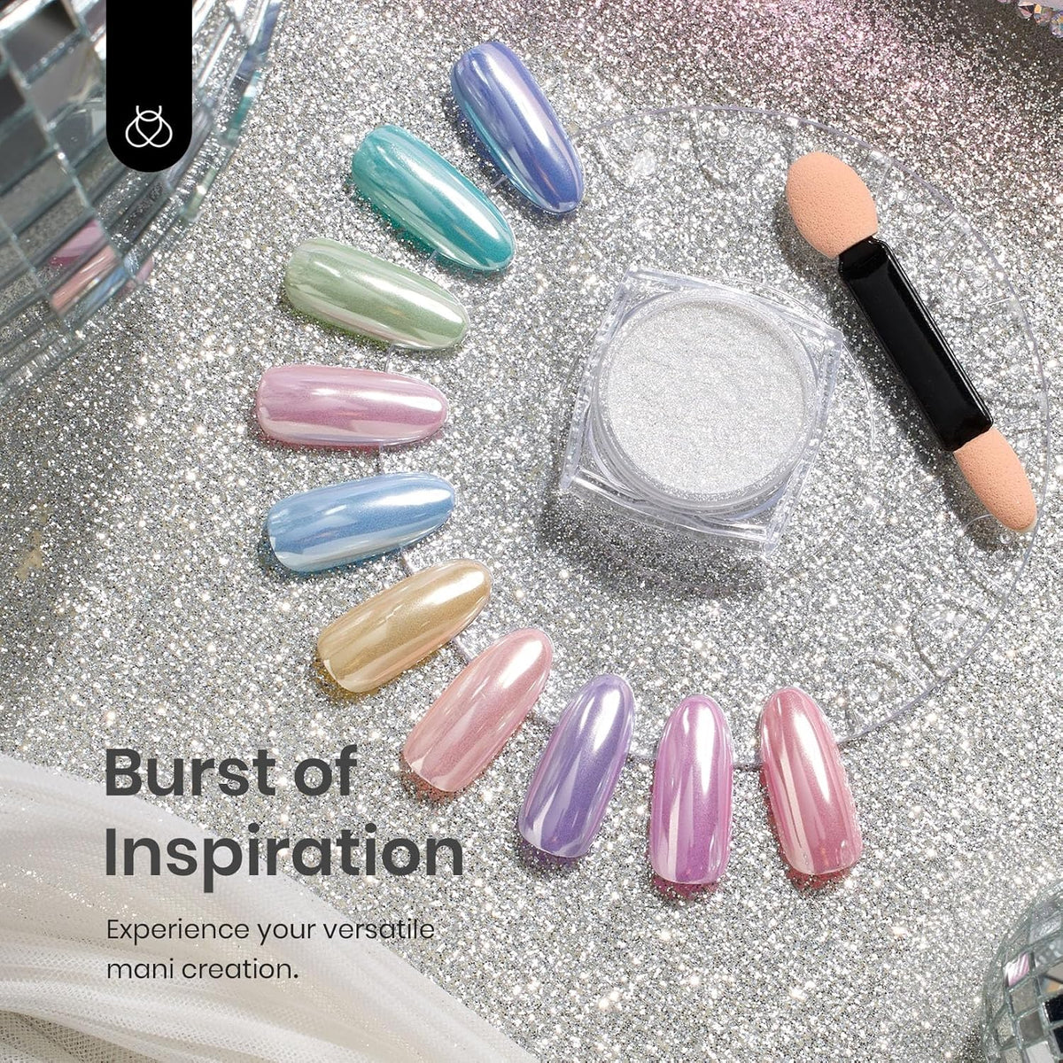 Beetles Silver Aurora Chrome Nail Powder Pearl Mirror Effect 1g Chrome Powder for Gel Nail Polish