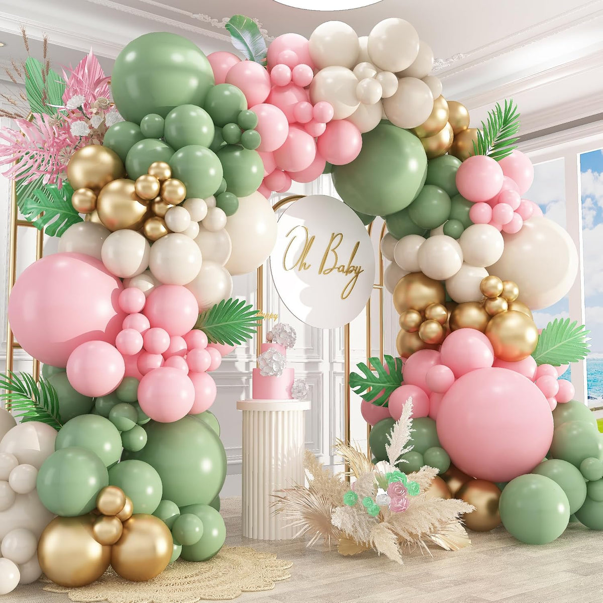 412Pcs Pink and Green Balloon Garland Arch Kit -Different Sizes 18 12 10 5inch Sage Green and Pink