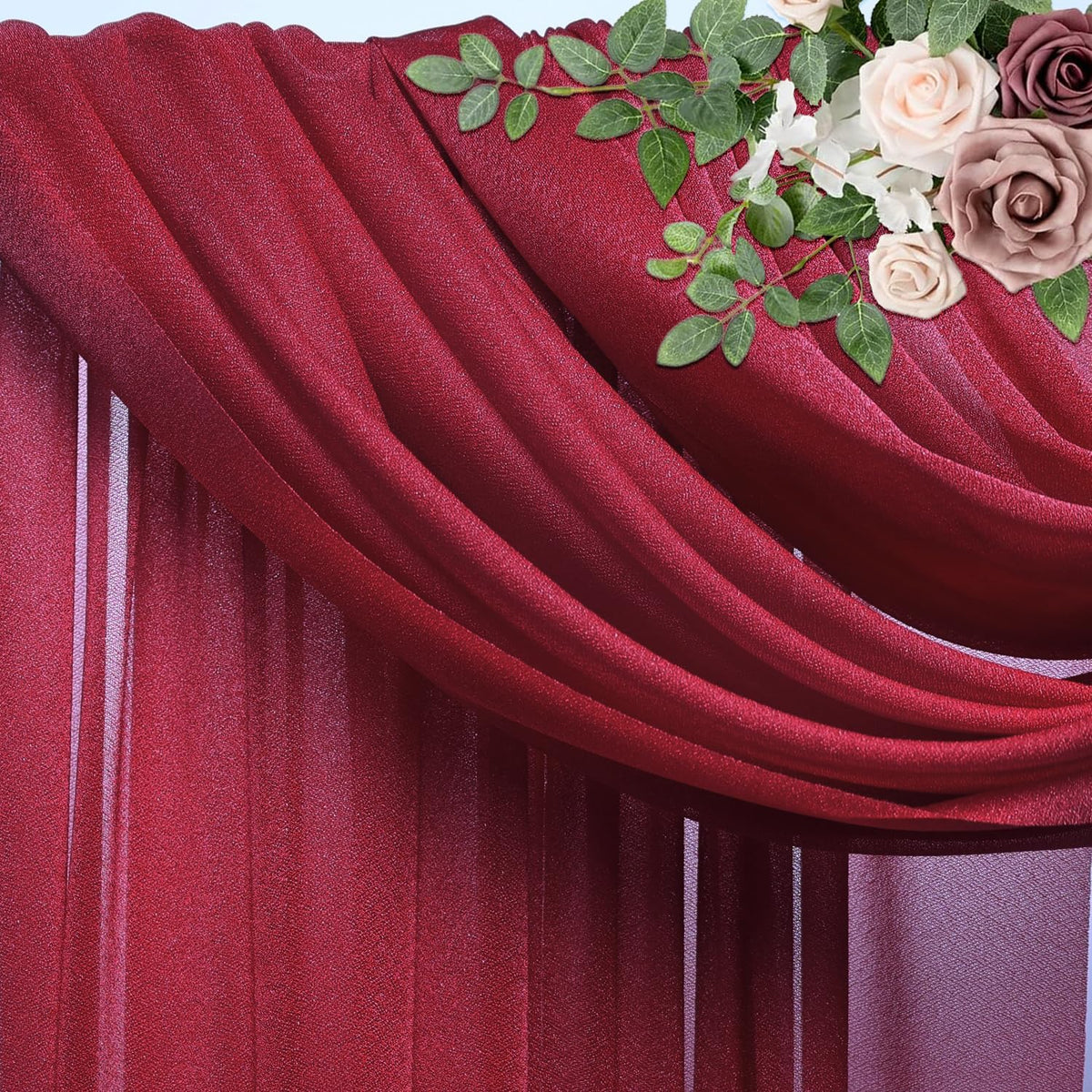 Wedding Arch Draping Fabric 2 Panels 28.7" x 20FT Burgundy Sheer Chiffon Backdrop Drapes for