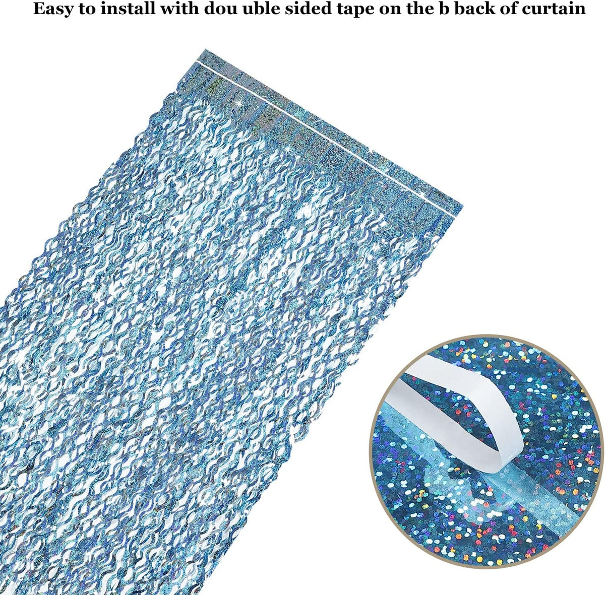4 Pack Light Blue Party Foil Curtain - CYLMFC 3.3 ft x 6.6 ft Wavy Photo Booth Backdrop Metallic