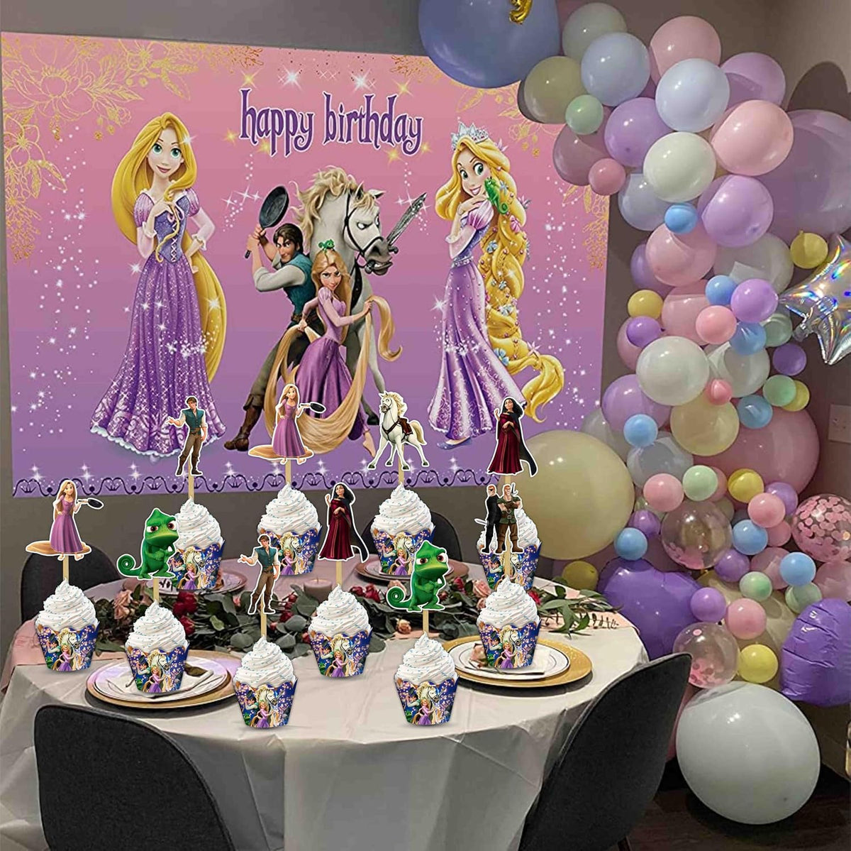 "Rapunzl Cupcake Wrappers – Princess Theme Cupcake Decoration for Birthday Party & Celebration