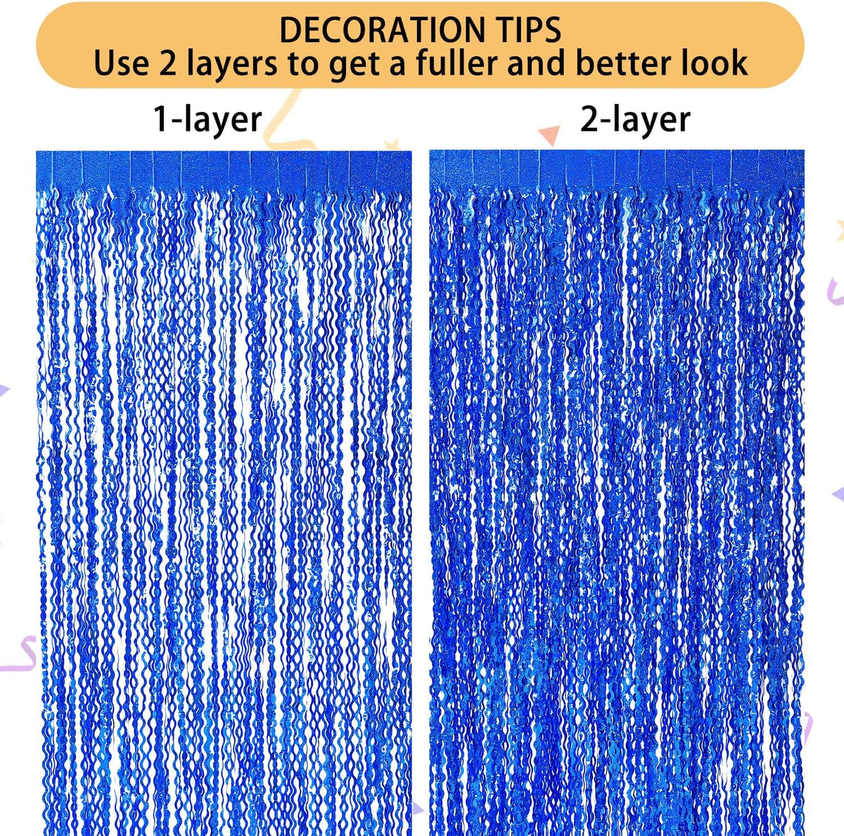 4 Pack Navy Blue Wavy Foil Fringe Curtains Party Decorations - 3.3 ft x 6.6 ft Streamer Tinsel