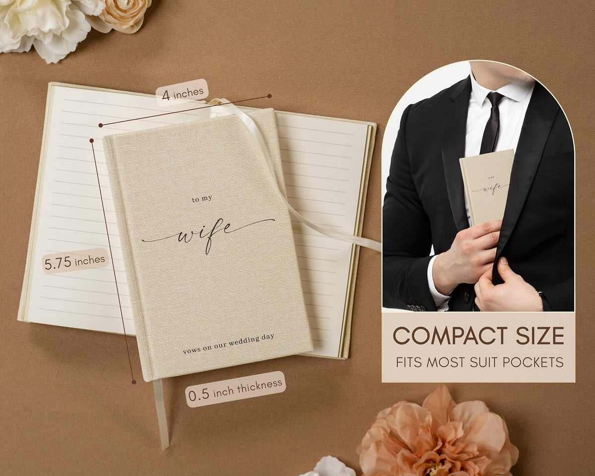 To My Husband/Wife Hardcover Vow Books (Set of 2) - 5.75 x 5 Minimalist Pocket Sized Black Embossed