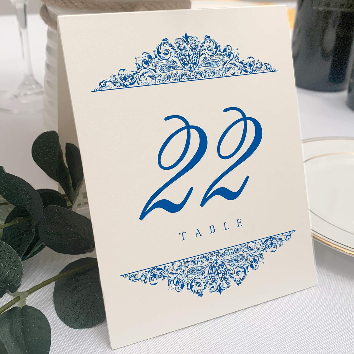 Paisley Wedding Table Numbers (Select Color/Quantity), Champagne, Royal Blue, 1-20, Double Sided