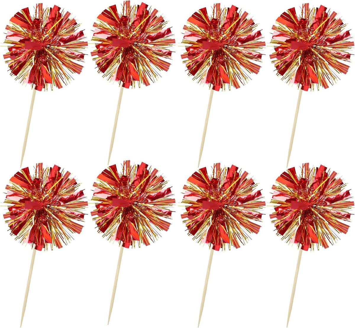 Ephlyn 30Pcs Foil Firework Cupcake Toppers Sparkle Tinsel Drink Birthday Cake Decorations Cocktail