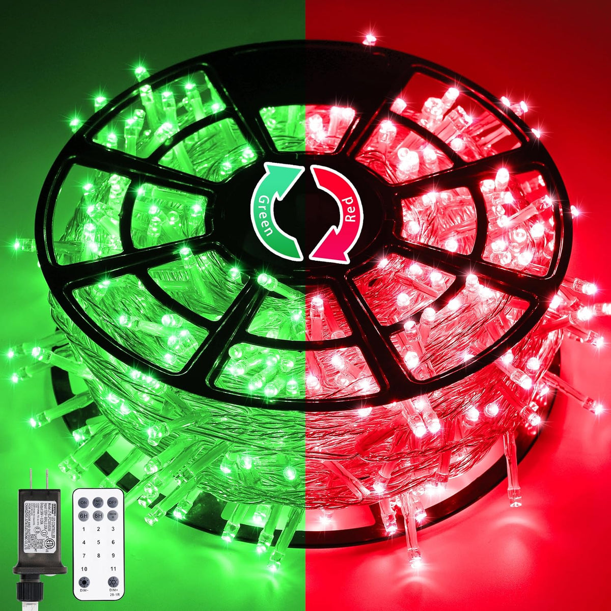 JMEXSUSS 168ft 600 LED Red to Green Halloween Lights Outdoor, Red Green Color Changing Christmas