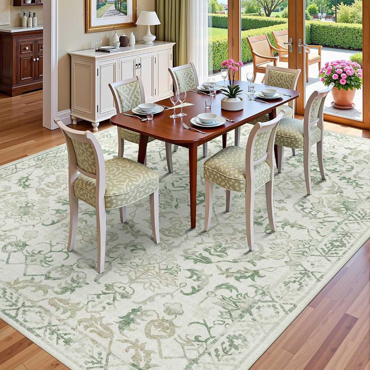 Deerly Green Area Rugs 9x12 for Living Room Soft Non-Slip, Large Bedroom Rug Vintage Dining Room