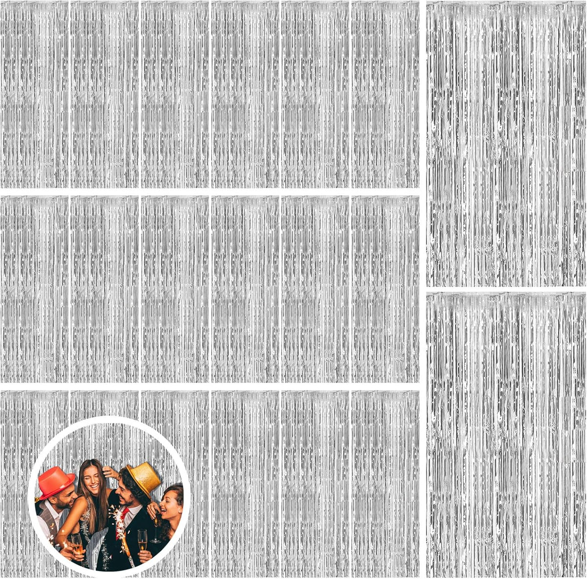 20 Pack Silver Backdrop Curtain Party Decorations Foil Fringe Backdrop Silver Tinsel Streamers