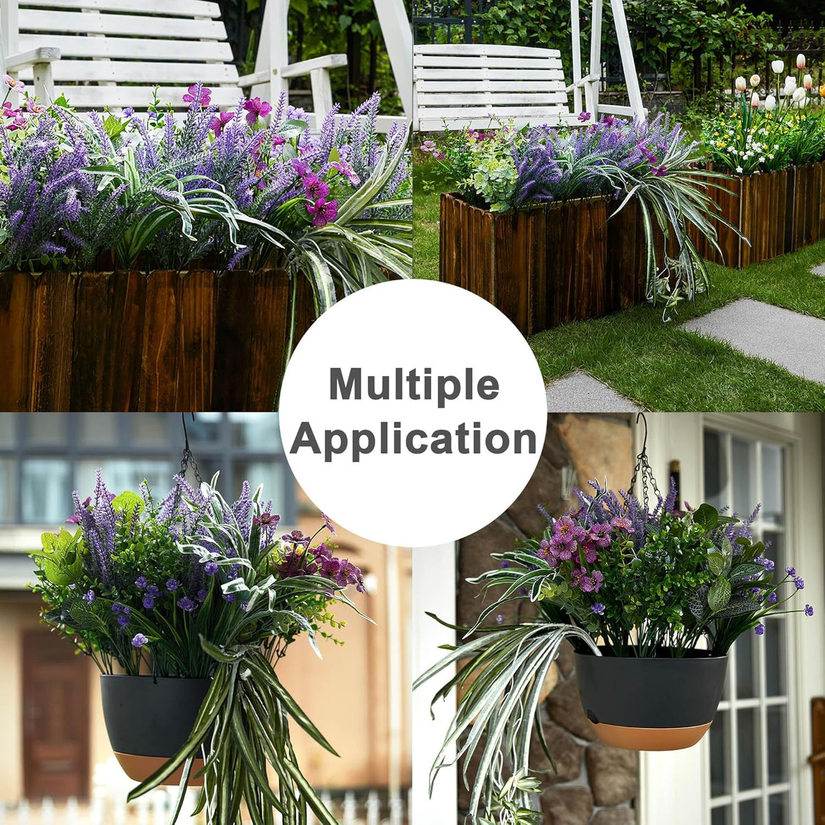 PARTY JOY 19 Bunches Fake Plants Outdoor, Fake Bushes UV Resistant Artificial Lavender Flowers