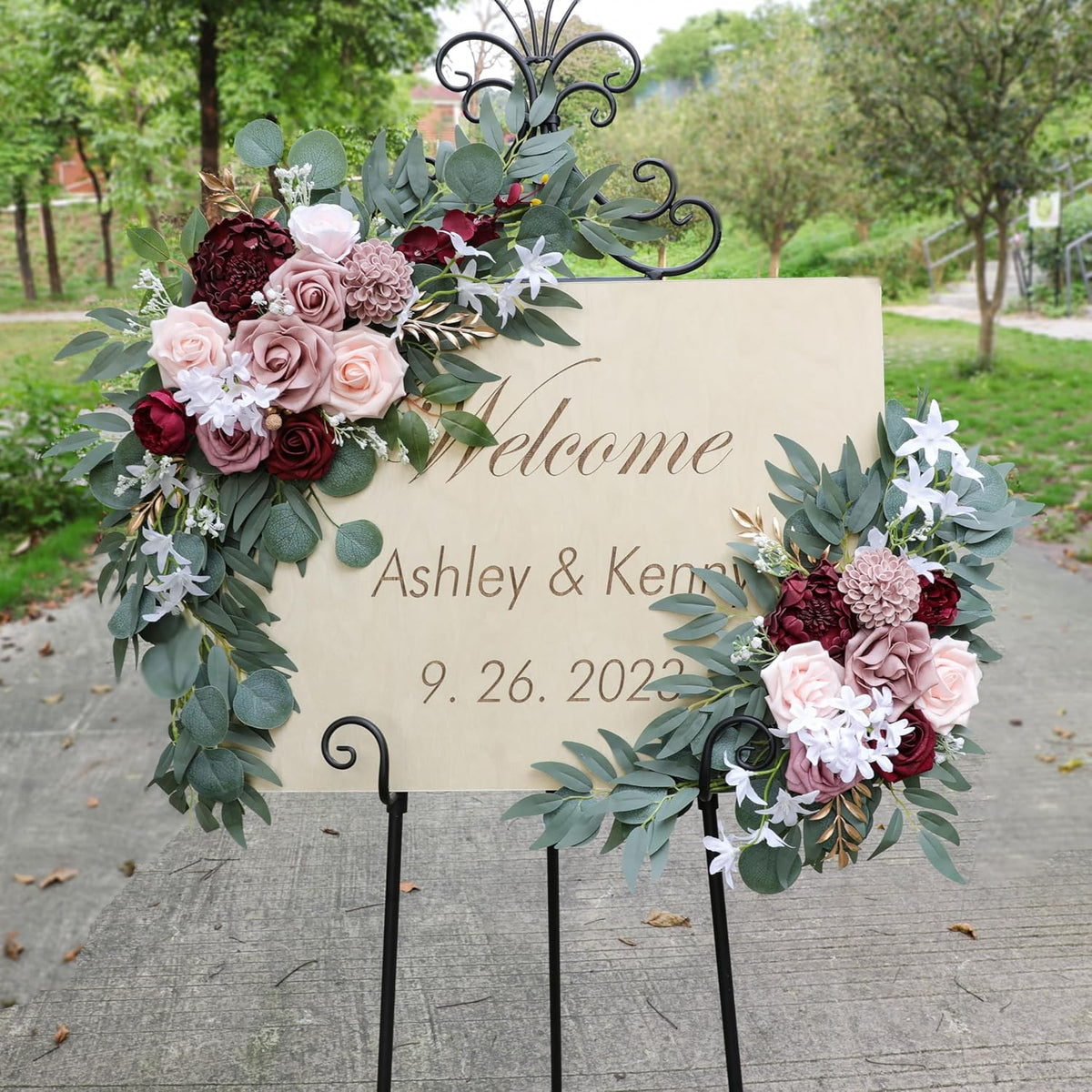 Ponatia Wedding Arch - Artificial Burgundy & Dusty Rose & Blush Flowers (Pack of 2) for Wedding